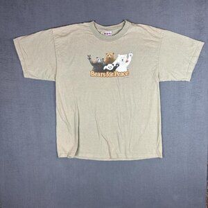 Vintage Peace Bear Graphic Tee Y2K Nature Aesthetic Green
